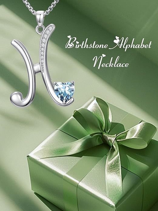 Christmas Gifts for Women Alphabet A to Z Initial Birthstone Pendant Necklaces for Women - 18k White Gold Plated Personalized Name Jewelry Valentine Mothers Day Birthday Gifts for Women Her Girlfriend