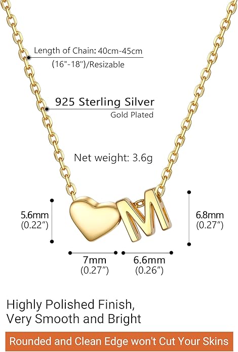 PROSILVER Initial Heart Necklace for Women, 925 Sterling Silver Tiny Heart Letter Necklace Siver, Gold Necklace, Come with Box