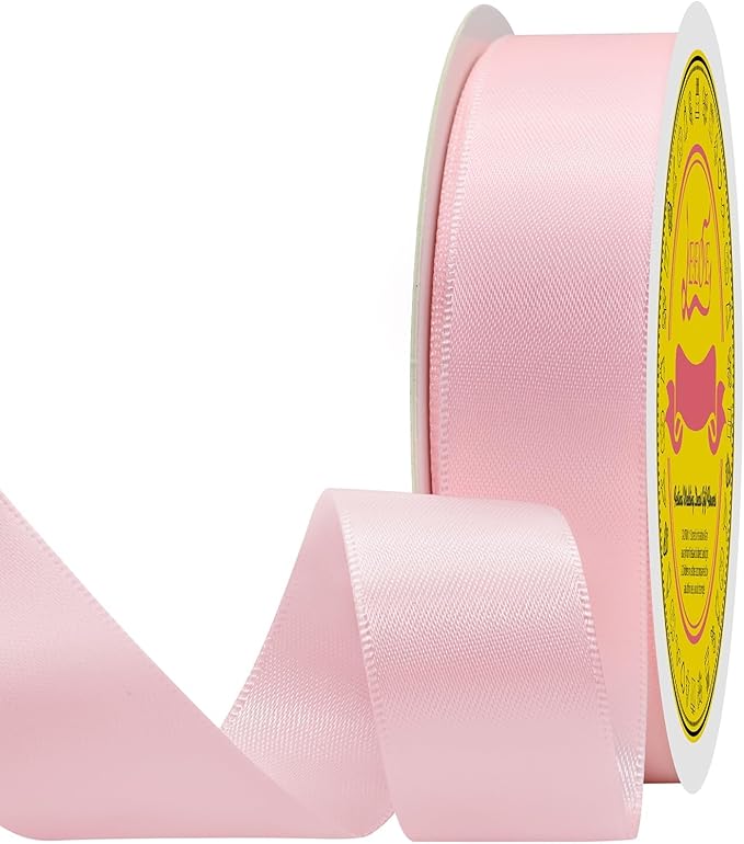 LEEQE Double Face Lt.Pink Satin Ribbon 7/8 inch X 25 Yards Polyester Lt.Pink Ribbon for Gift Wrapping Very Suitable for Weddings Party Hair Bow Invitation Decorations and More