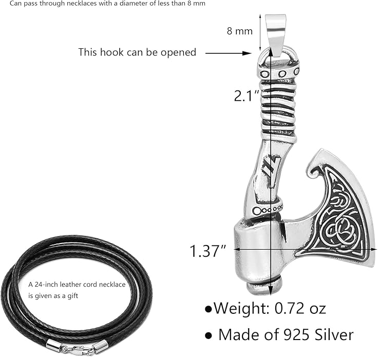 S925 Sterling Silver Viking Pendant, Norse Mythology Inspired Men's Jewelry, Perfect for Necklaces, Gift for Father's Day, Christmas, Birthday