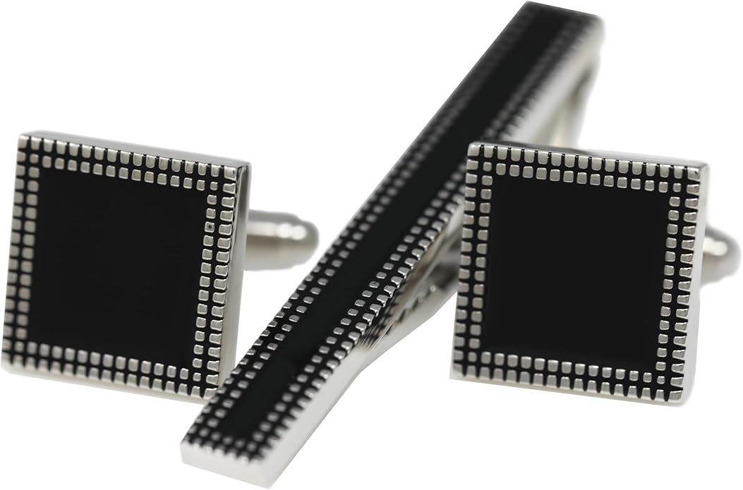 MENDEPOT Cufflinks And Tie Clip Set Men Wedding Accessory Gift Father's Day Birthday Cuff Links Tie Bar