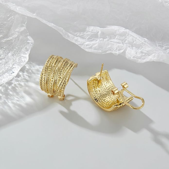 Two Tone Earrings for Women Gold and Silver Crossover Half Hoop Statement Earring Designer Stud Earrings