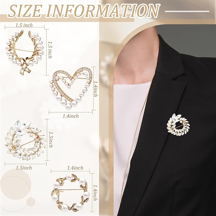 Ecally 4 Pcs Brooches and Pins for Women Crystal Pearl Brooch for Wedding Christmas Teacher Appreciation Gift