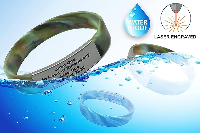 Personalized Medical Alert Bracelet for Men & Women – Custom Engraved Waterproof Silicone Wristband with Stainless Steel ID Plate – Medical ID Bracelet for Allergies, Conditions, ICE Info & Emergency Card