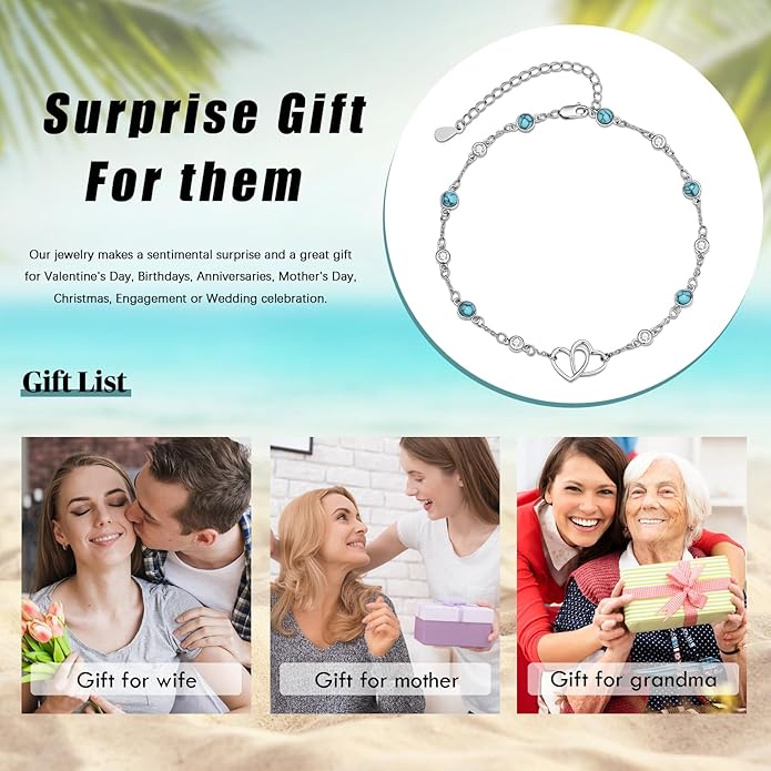 Anklet for Women 925 Sterling Silver Double Infinity Ankle Bracelet Waterproof Summer Jewelry Anniversary Birthday Gifts for Her