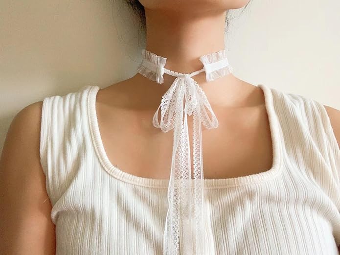 MOMOCAT Lace Choker Necklace for Women Bridal 90s Gothic Tatoo Choker Collar Kawaii Chocker Necklace Flower Ribbon Lolita Accessories