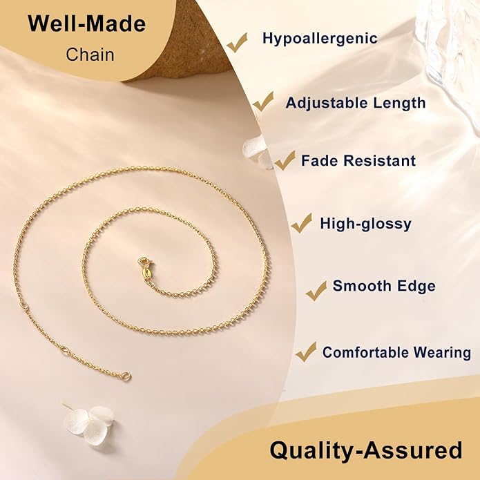 Suplight 925 Sterling Silver Necklace Chain for Women-1.1&1.5mm Chain Necklace 22k Gold Plated/Silver Necklaces for Women Thin & Sturdy-Adjustable Length-Italian Quality 16-24 Inch