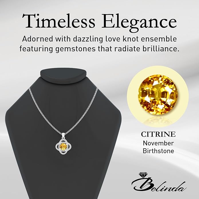 Belinda Jewelz Women 925 Sterling Silver Cute Love Knot Sparkling Gemstone Push Back Stud Earrings Hanging Pendant Necklace Beautiful Fine Jewelry Accessory Set, 1.65 Carat