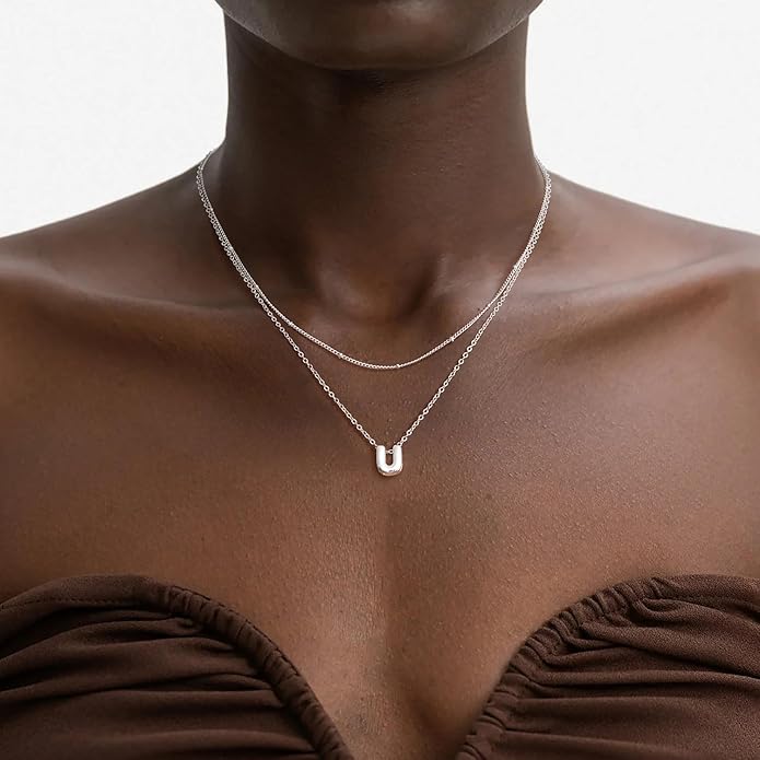 Bubble Letter Necklace Layered Initial Necklaces for Women Dainty Cute Choker Pendant Stack Jewelry Teen Gift Trendy Stuff