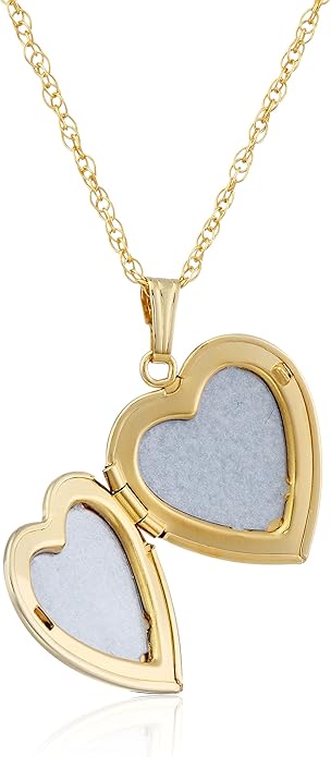 Amazon Essentials 14k Engraved Flowers Heart Locket Necklace, 18"