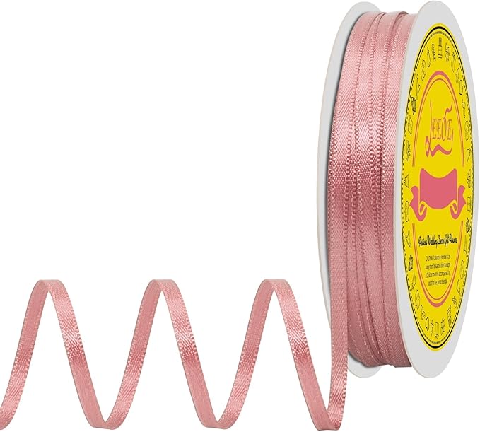 LEEQE Double Face Dusty Rose Satin Thin Ribbon 1/8 inch X 50 Yards Polyester Dusty Rose Ribbon for Gift Wrapping Very Suitable for Weddings Party Hair Bow Invitation Decorations and More