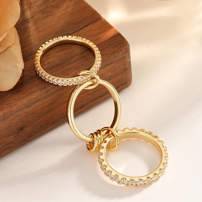 HOSICRON Gold Stackable Rings for Women Non Tarnish, Dainty Stackable 18k Gold Plated CZ Cubic Zirconia Rings, Gold Knuckle Women Rings Set