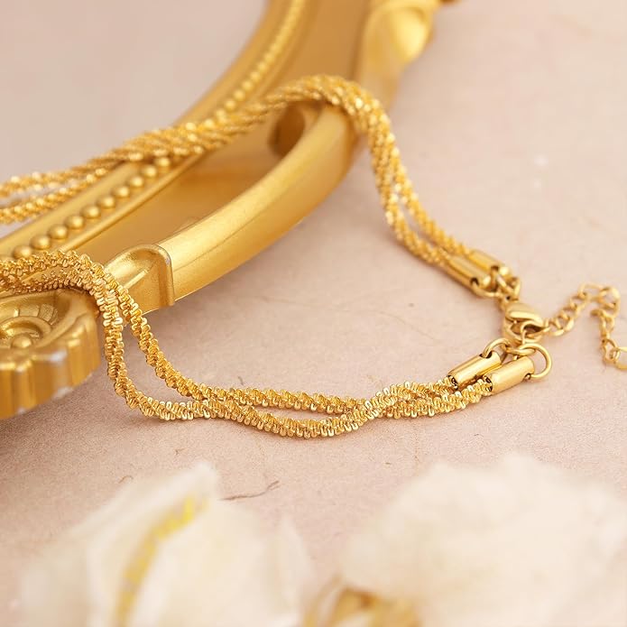 Jean Beau Gold Waterproof Ankle Bracelets for Women, Dainty Simple Non tarnish Foot Anklets Adjustable Summer Beach Jewelry Gifts