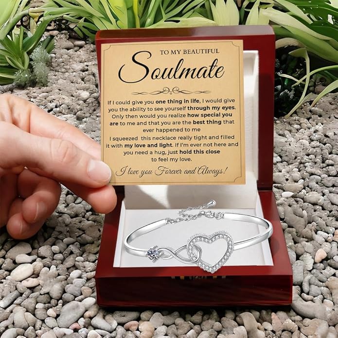 To My Soulmate Bracelet, Soulmate Bracelet For Women, Soulmate's Jewelry Gift From Boyfriend Husband Friend With Message Card And Box Meaning, Valentine Gifts For Her, Birthday Christmas Gifts