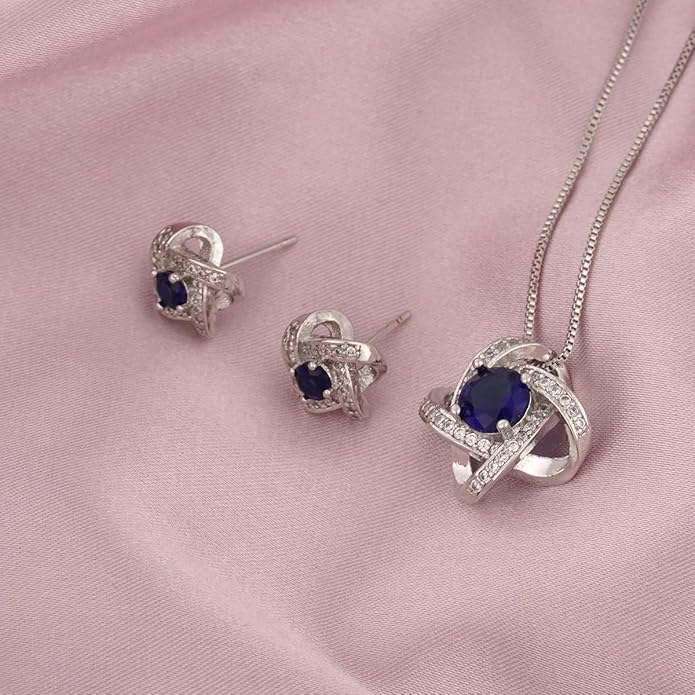 AMYJANE Bridal Jewelry Set for Women - Crystal Cubic Zirconia Love Knot Necklace Stud Earrings Elegant CZ Jewelry Set for Wedding Bride Bridesmaids Gift Set