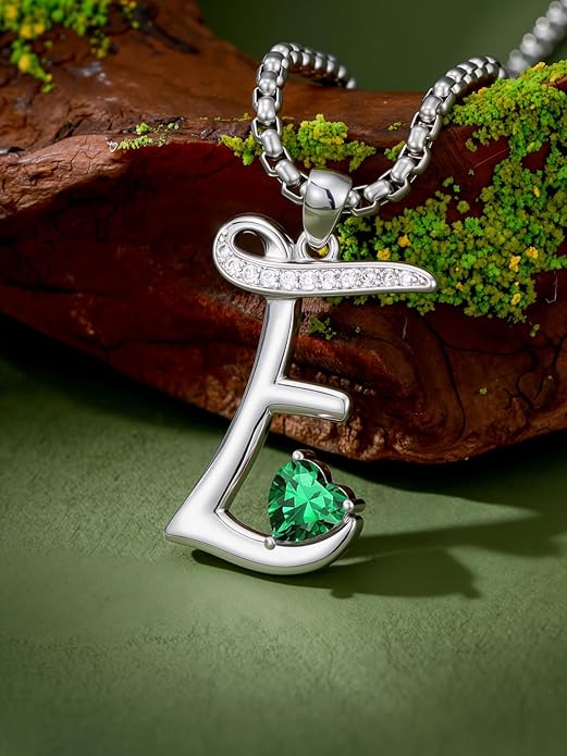Christmas Gifts for Women Alphabet A to Z Initial Birthstone Pendant Necklaces for Women - 18k White Gold Plated Personalized Name Jewelry Valentine Mothers Day Birthday Gifts for Women Her Girlfriend