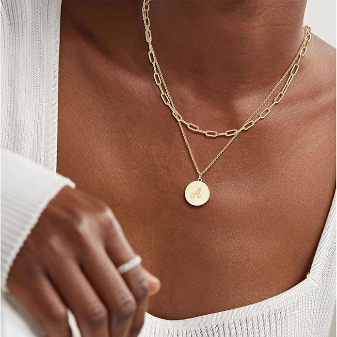 KSF Gold Layered Necklaces for Women Trendy - 18K Gold Plated Layered Choker Initial Letter Coin Pendants Necklace Stack Paperclip Chain Gold Jewelry Gifts Set Non Tarnish