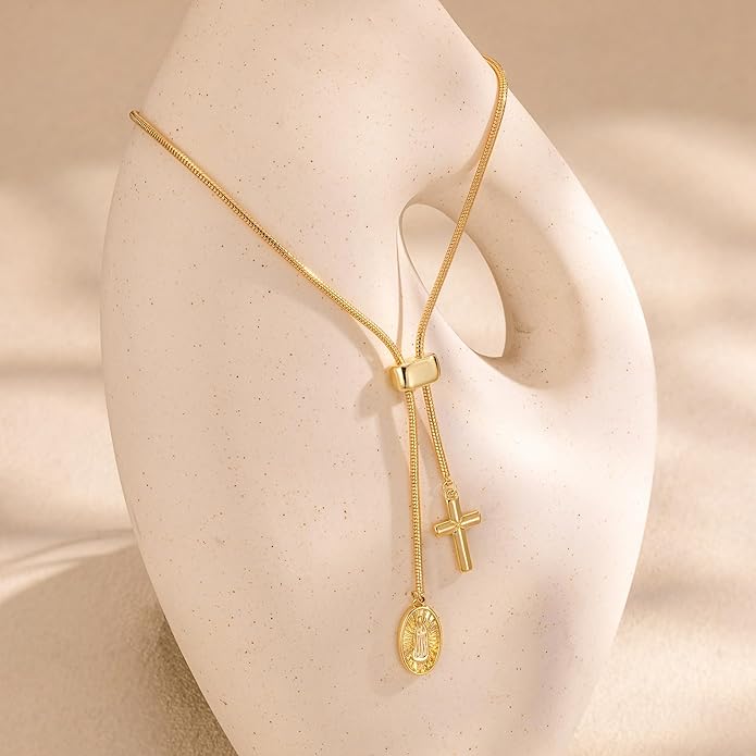 CHESKY Lariat Gold Necklace for Women Trendy, Dainty Long Necklace 14k Gold Plated/Silver Y-Shaped Pendant Necklace Layered Cz Beaded Chain Drop Necklaces Simple Gold Jewelry For Women Gift