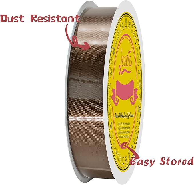 LEEQE Brown Double Face Satin Ribbon 1 inch X 50 Yards Spool Bright Colors Very Suitable for Weddings Gift Package Wrapping Dancer Wand Sewing Party Hair Bow Invitation Decorations and More