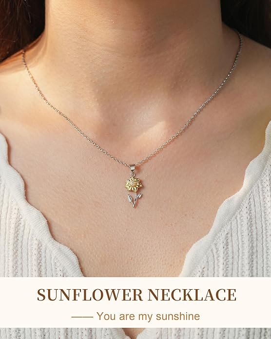 Tarsus Sunflower Necklace, You are My Sunshine, Sunflower Gifts Ideas for Women, Inspirational Gifts for Women Teen Girls Birthday Christmas Valentines Day