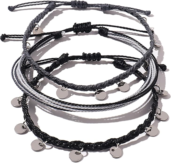 FANCY SHINY String Ankle Bracelets Waterproof Rope Anklets Braided Beach Boho Coin Anklets Cute Friendship Foot Jewelry for Women