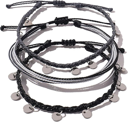 FANCY SHINY String Ankle Bracelets Waterproof Rope Anklets Braided Beach Boho Coin Anklets Cute Friendship Foot Jewelry for Women