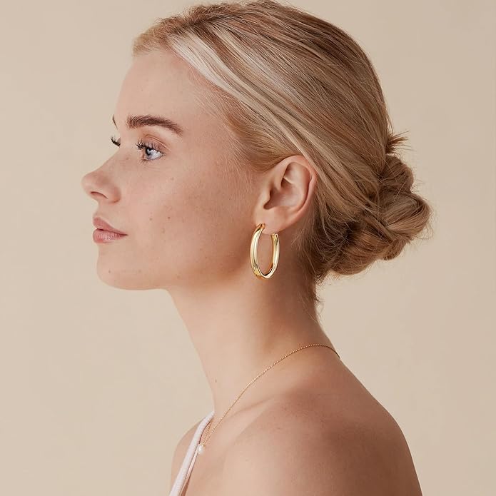 8YEARS Chunky Gold Hoop Earring for Women, 18K Gold Plated Lightweight Thick Hoops, Hypoallergenic Trendy Jewelry for Gift