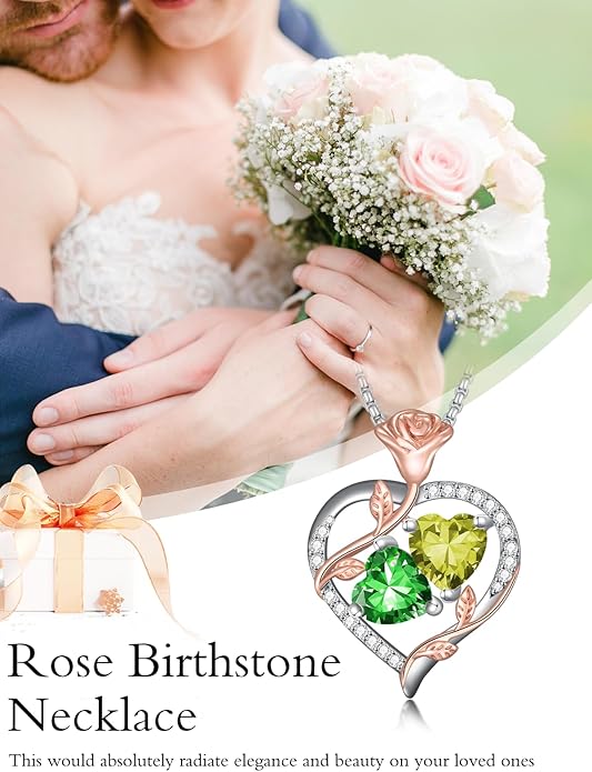Christmas Gifts for Women Rose Heart Birthstone Pendant Necklace I Love You Forever Jewelry Valentine Mothers Day Birthday Gifts for Women Her Wife Girlfriend