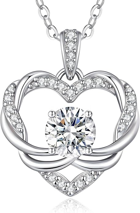 OOBEE Moissanite Heart Necklace for Women 925 Sterling Silver Fine Jewelry Twist Pendant, Valentine Anniversary Birthday Gift for Wife, Mom, Girlfriend