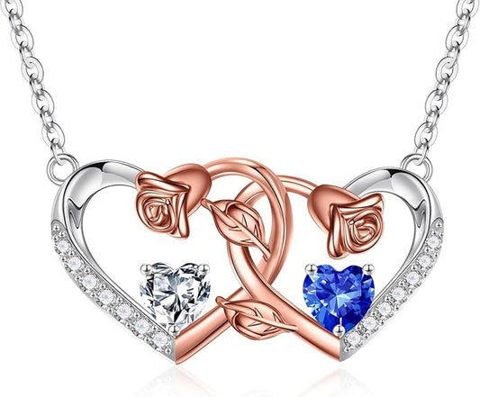 Iefil Chrismas Gifts for Wife - 925 Sterling Silver Rose Birthstone Necklace, Stocking Stuffers for Women Wife Girlfriend Mom