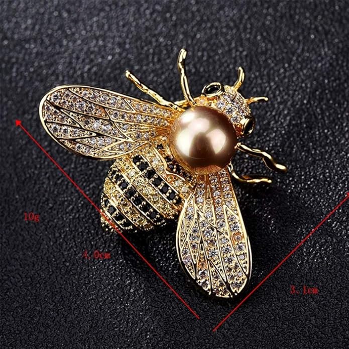 Honey Bee Brooches Crystal Insect Themed Bee Brooch Animal Fashion Shell Pearl Brooch Pin Gold Tone