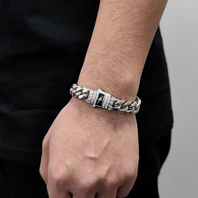 18K Gold Bracelet Cuban Chain Cold 18K Gold Hip Hop Miami Solid Cuban Chain Bracelet Men's Mosan Diamond Buckle Men's Gift
