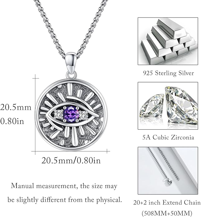 Evil Eye Necklace for Women 925 Sterling Silver, Protection Necklace with Blue Evil Eye Charm, Evil Eye/Lotus Pendant Jewelry, Birthday Christmas Gifts for Her