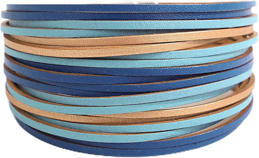 Fesciory Leather Wrap Bracelets for Women, Boho Leopard Multi-Layer Crystal Beads Cuff Bracelet Jewelry