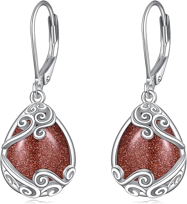 Moonstone Filigree Drop Dangle Teardrop Earrings 925 Sterling Silver Moonstone Leverback Earrings for Women Jewelry Gifts