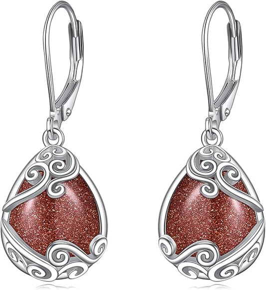 Moonstone Filigree Drop Dangle Teardrop Earrings 925 Sterling Silver Moonstone Leverback Earrings for Women Jewelry Gifts
