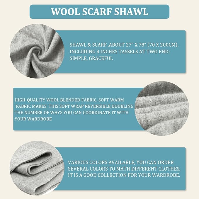 FLEESOFT Winter Wool Scarf Shawl -Thick Oversized Pashmina Shawl Wrap,Soft Warm Winter Scarves,Travel Blanket Scarf for Women