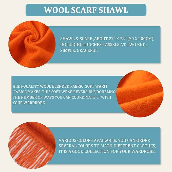 FLEESOFT Winter Wool Scarf Shawl -Thick Oversized Pashmina Shawl Wrap,Soft Warm Winter Scarves,Travel Blanket Scarf for Women