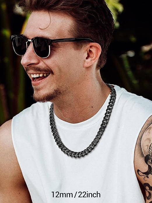 PROSTEEL Miami Cuban Link Chain for Men, 18K Gold/Black/Stainless Steel Necklace,6mm/9mm/12mm Width, Upgrade Clasp & Durable Chain for Mens Womens Jewelry,18"-30",with Gift Box