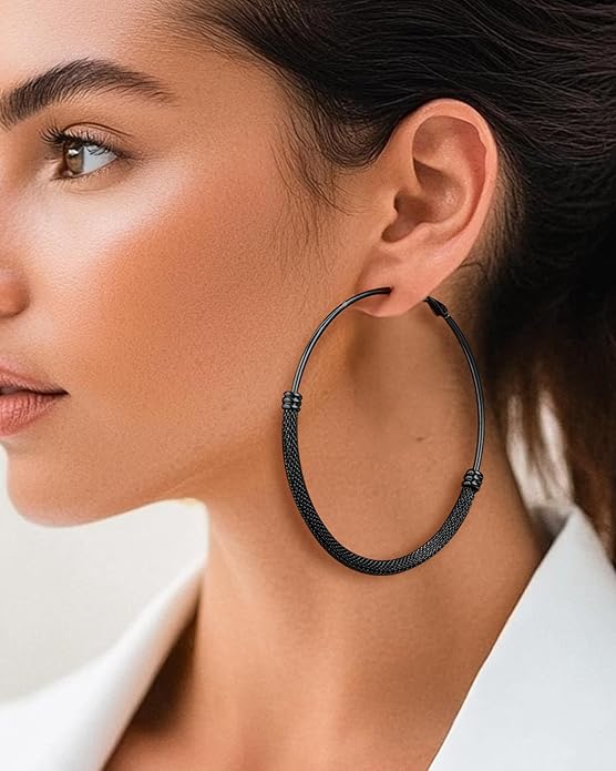 PROSTEEL 30/40/60/80/100mm Chunky Hoop Earrings For Women Gold Plated/Black Stainless Steel Hoops Earrings Statement Jewelry