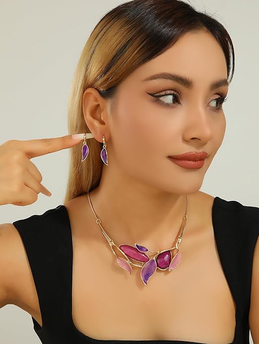 Vintage Chunky Statement Jewelry Set Retro Leaf Floral Geometric Bohemian Boho Bib Necklace Earring Set Fashion Costume Jewelry for Women Girls Wedding Party Prom Unique Gift