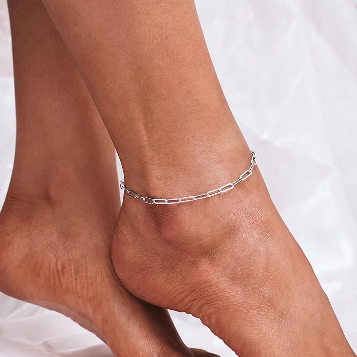 CHIC & ARTSY 925 Sterling Silver Ankle Bracelet Multilayer Anklets for Women Satellite, Star, Cross, Circle, Butterfly, Teardrop, Oval Disk Layered Anklet Beach Jewelry