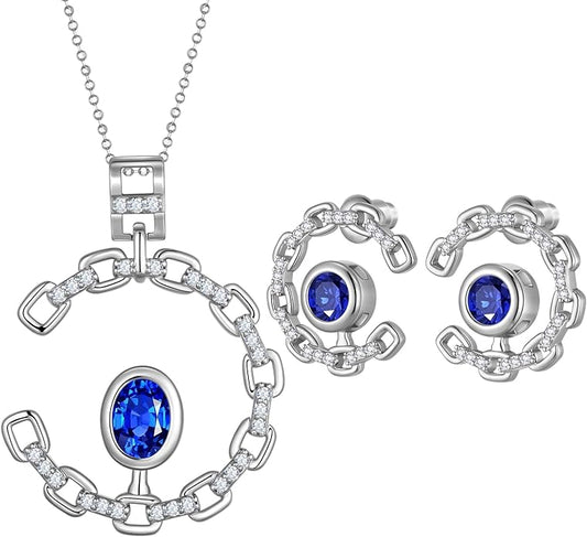 Ydou Elegant C-Shaped Crystal Necklaces/Stud Earrings Set with Birthstone Jewelry Set Silver Plated Fashion Jewelry for Women CS0003