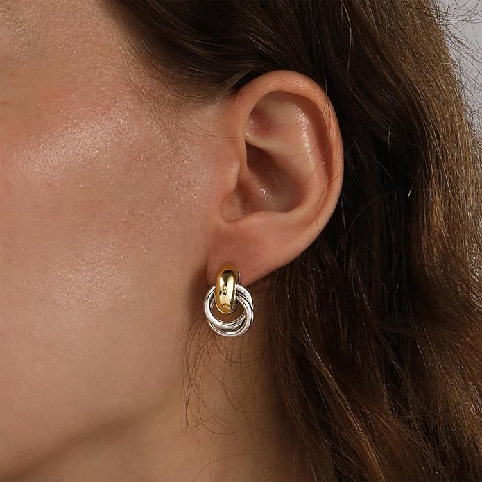 NIXMAX Chunky Small Knot Earrings Gold Silver Geometric Earrings for Women Dainty Gold and Silver Plated Dangle Drop Earrings Hypoallergenic and Lightweight Fashion Trendy Jewelry Gifts
