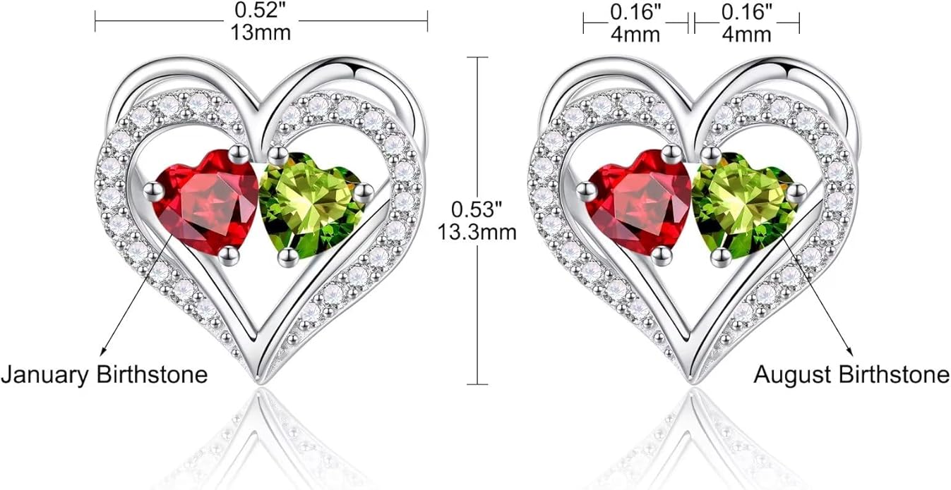 Iefil Birthstone Earrings for Women - 925 Sterling Silver Heart Earrings Anniversary Birthday Gifts for Women Wife Girlfriend Mom