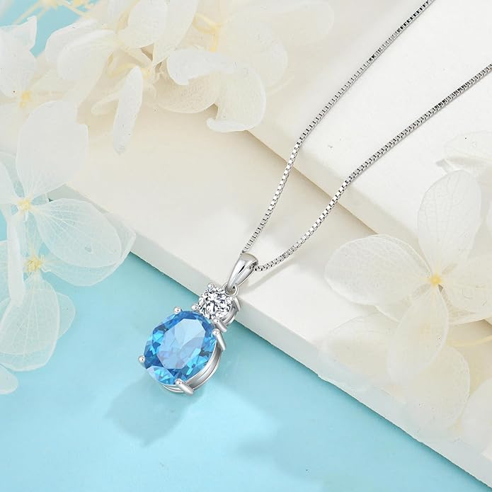 Birthstone Necklace for Women 925 Sterling Silver Oval Cut Cubic Zirconia Pendant Jewelry Gifts for Her