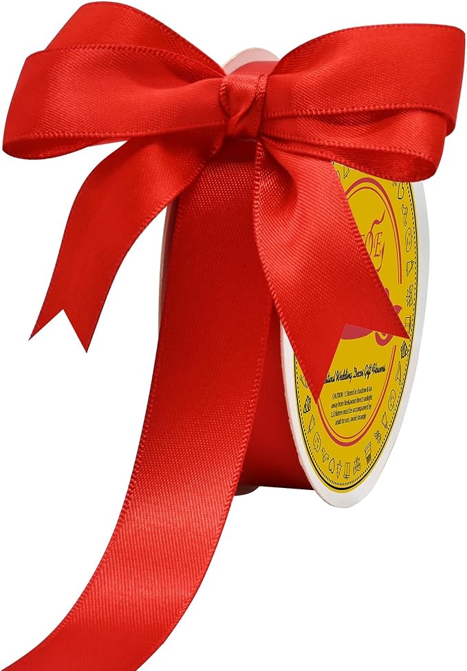 LEEQE Double Face Satin Ribbon 7/8 inch X 25 Yards Polyester Red Ribbon for Gift Wrapping Very Suitable for Weddings Party Hair Bow Invitation Decorations and More
