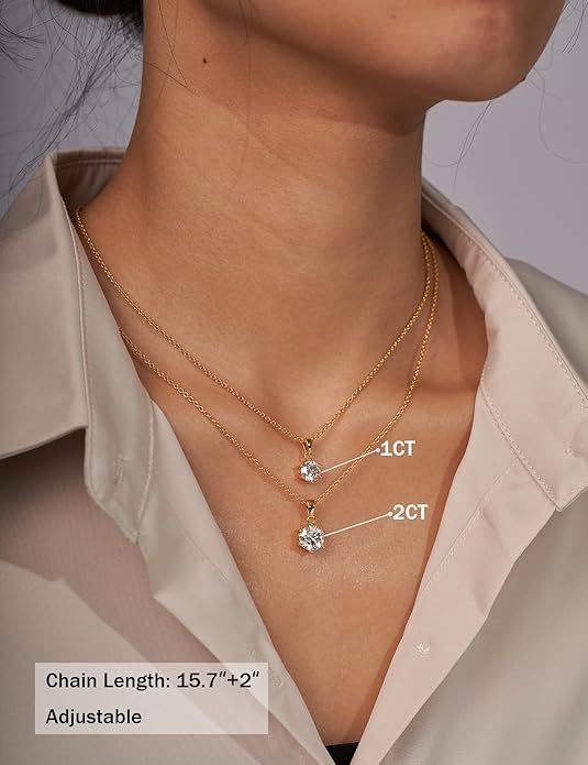 IMOLOVE Moissanite Solitaire Pendant Necklaces for Women Sterling Silver with 18K White Gold Plated 1-3 Carat D Color VVS1 Clarity Mossanite Jewelry for Women