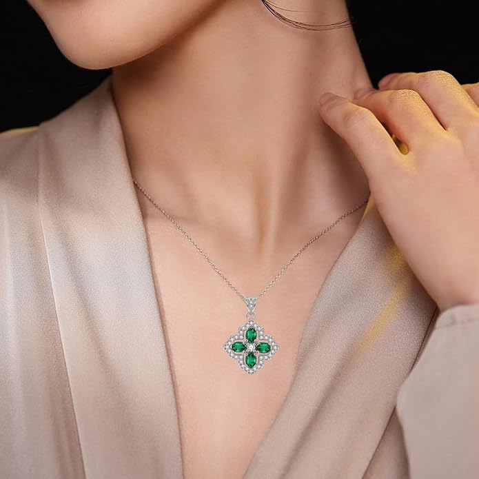 VONSSY Four Leaf Clover Necklace Earrings Shamrock Irish ST Patricks Jewelry Set Gift Green Emerald Zircon Crystal Stud 18k Gold Plated Chain Saint Pendant for Woman Wife Girlfriend