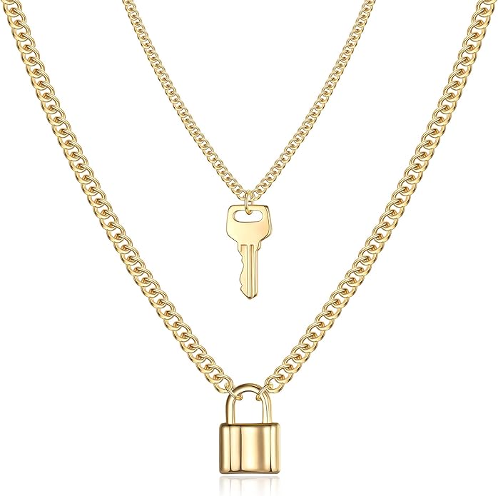 Turandoss Dainty Layered Choker Necklace, Handmade Y Pendant Necklace Multilayer Bar Disc Necklace Adjustable Layering Choker Necklaces for Women